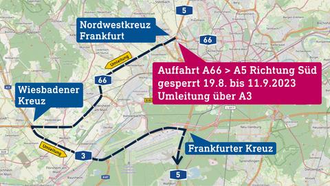 Karte mit Verortung der gesperrten Auffahrt und Umleitung