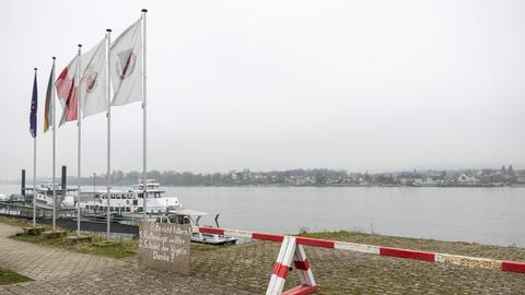 Geschlossene Schranke vor Fahrradfähre bei Walluf