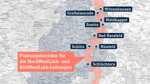 Planungskorridor für die gebündelten Stromtrassen NordWestLink und SüdWestLink