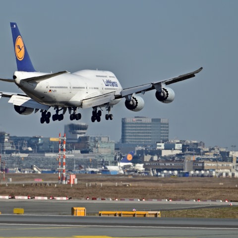 A Lufthansa plane lands at the airport