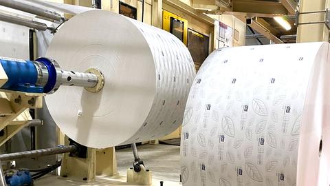 Production of sanitary paper with huge rolls of paper.