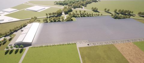 Visualisierung des geplanten XXL-Gewächshauses in Gernsheim 