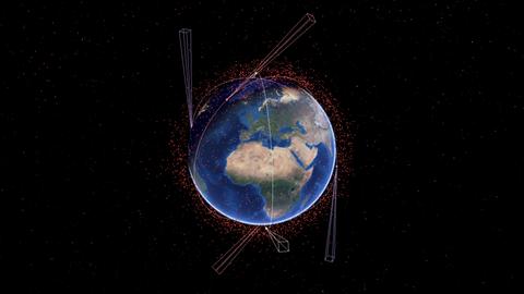 Grafische Darstellung der geplanten Kamera-Konstellation im All