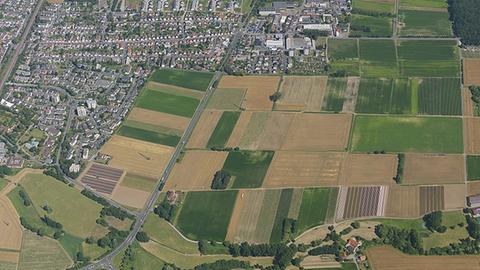 Luftaufnahme der Ackerflächen bei Wixhausen